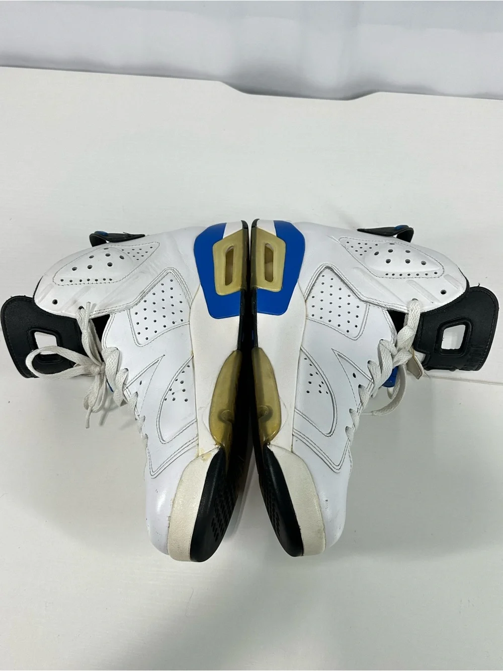 #371 Nike Air Jordan 6 Retro Shoes Mens Sz 9 White Sport Blue 384664-107